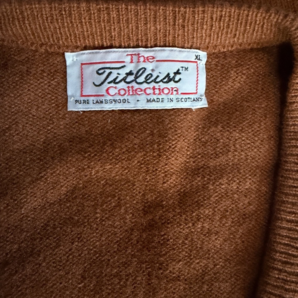 Vtg Titleist Collection pure lambswool argyle sweater vest brown tan Scotland